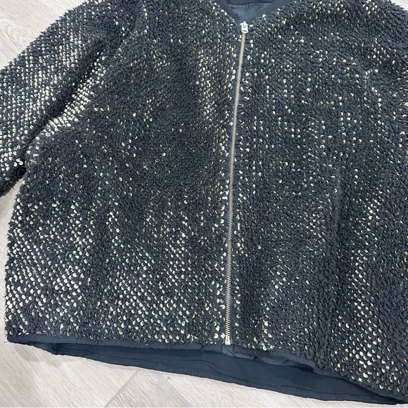 Zara oversized faux fur sequin bomber jacket black gold medium - Picture 6 of 12